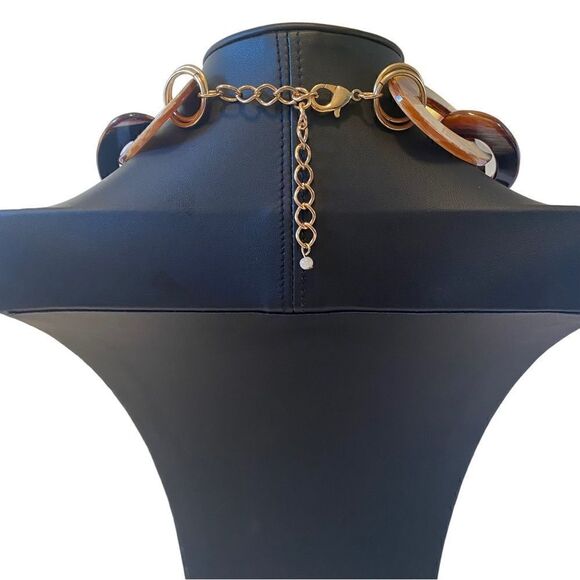 Chunky, Lightweight, Large Oval Acrylic Necklace in varying Neutral Brown Tones - Picture 5 of 5